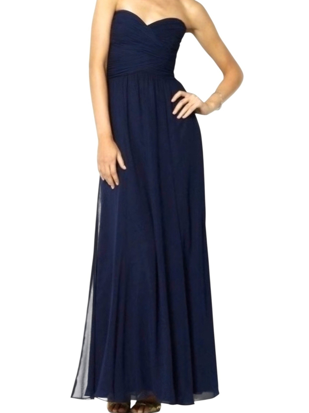 Lauren Ralph Lauren Strapless Navy Blue Chiffon Gown EUC